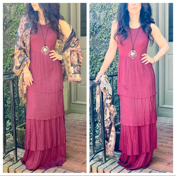 ShopEvelynne Dresses & Skirts - ✨RESTOCKED✨BURGUNDY LAYERED TANK MAXI DRESS
